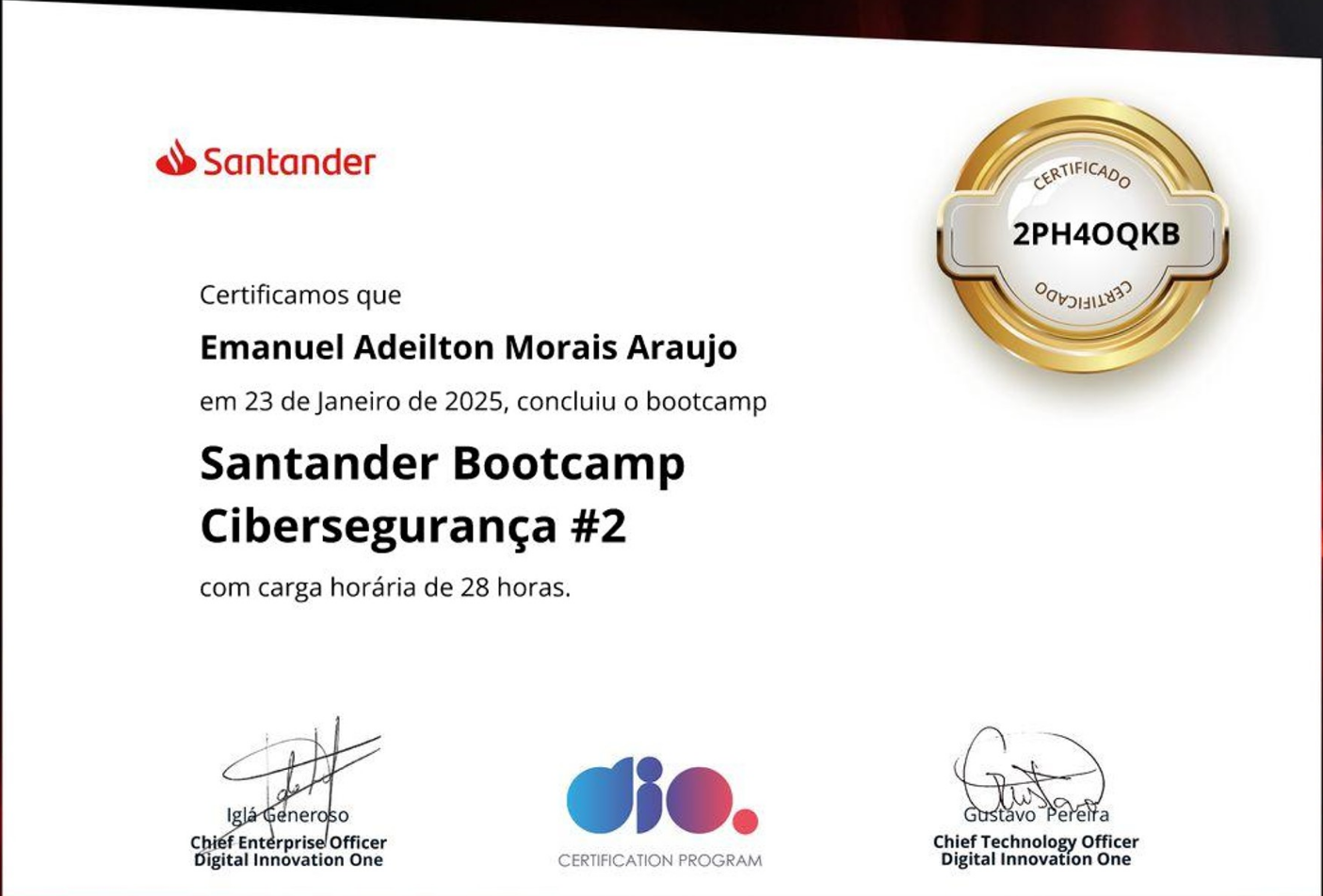 Certificado Santander Bootcamp Cibersegurança #2